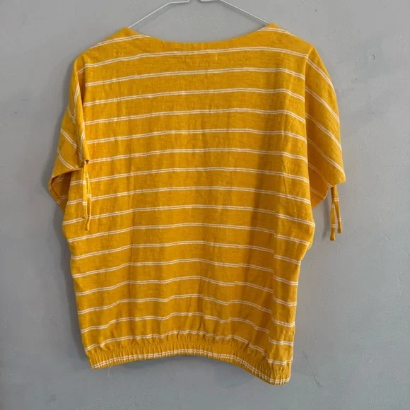 Marine Layer Blaine Cinch Women's Top in Yellow and White Stripes - Picture 7 of 7